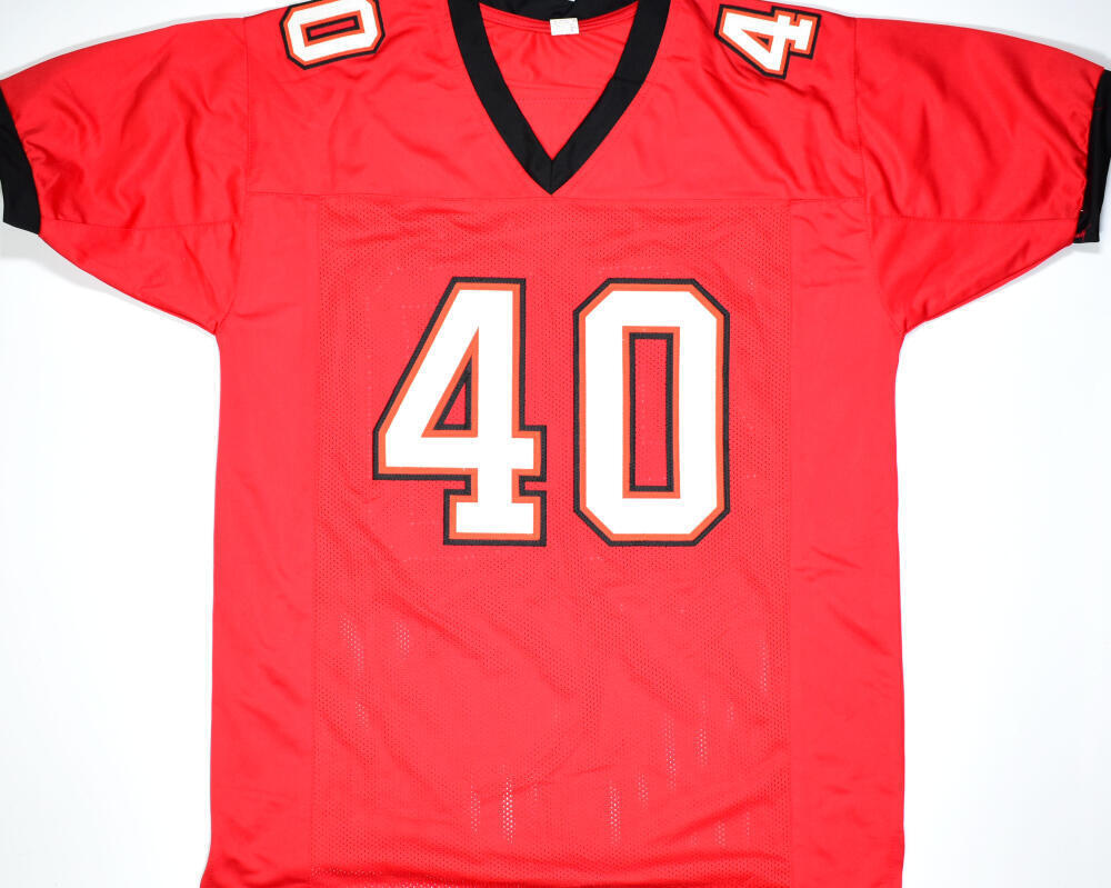 Mike Alstott Autographed Red Pro Style Jersey w/SB Champs - Beckett W Hologram