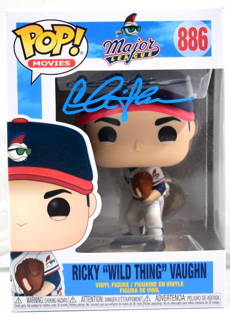 Charlie Sheen Autographed Ricky "Wild Thing" Vaughn Funko Pop #886- JSA W *Blue