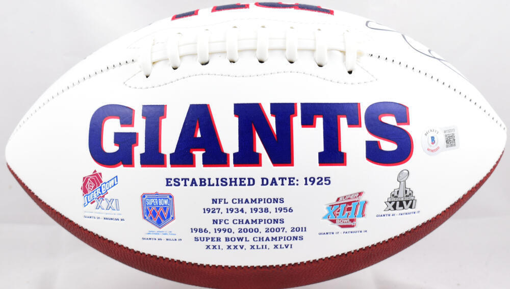 Jessie Armstead Signed New York Giants Logo Football w/5x Pro Bowls-Beckett W