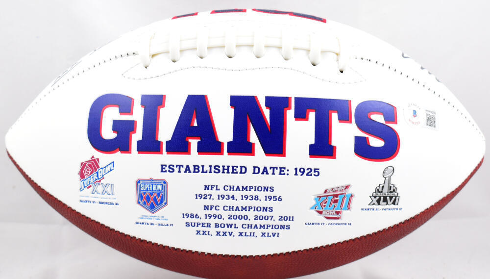 Mark Bavaro Autographed New York Giants Logo Football w/SB Champs-Beckett W Holo
