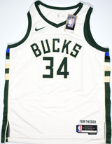 Giannis Antetokounmpo Signed Bucks 22-23 White Swingman Association JSY-Beckett
