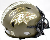 Justin Tucker Signed Ravens Salute to Service Speed Mini Helmet- Beckett W Holo