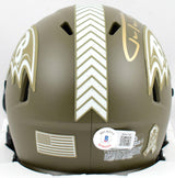 Justin Tucker Signed Ravens Salute to Service Speed Mini Helmet- Beckett W Holo