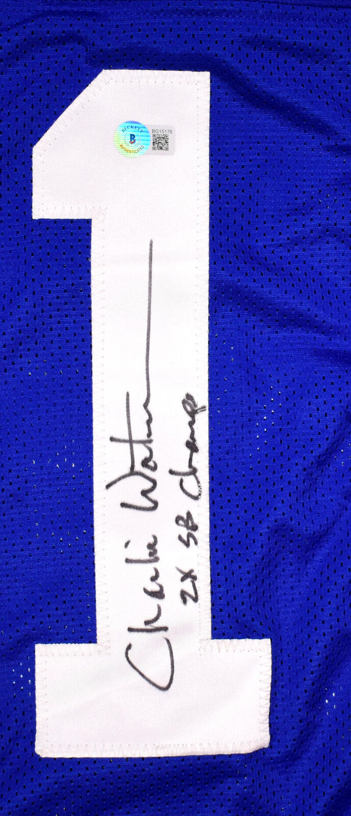 Charlie Waters Autographed Blue Pro Style Jersey w/2x SB Champs- Beckett Holo