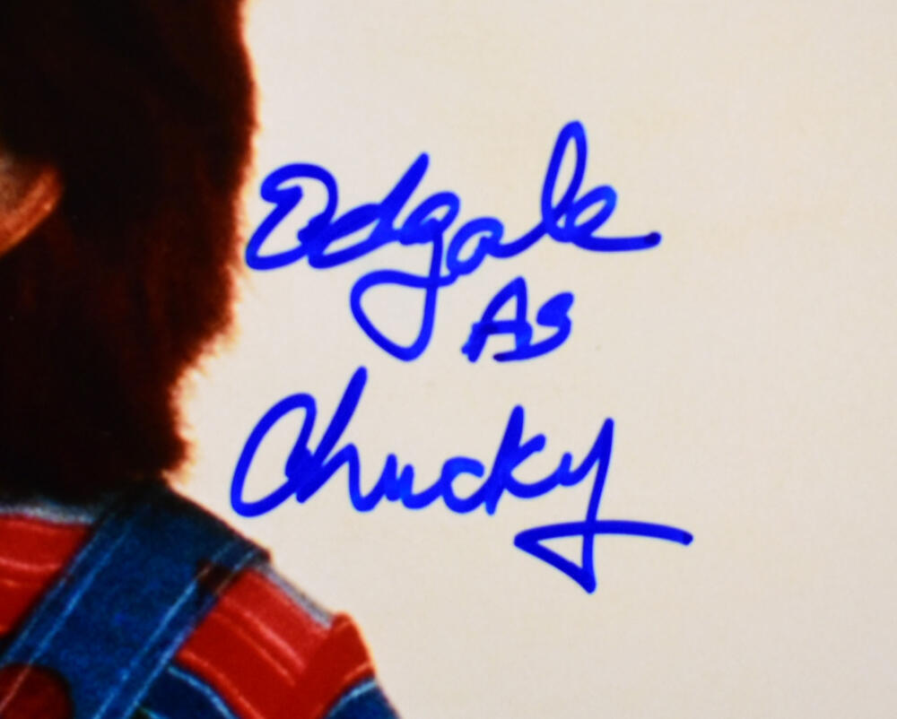 Ed Gale Autographed 11x14 Chucky Close Up Photo -Beckett W Hologram *Blue