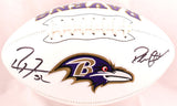 Deion Sanders Ray Lewis Signed Baltimore Ravens Logo Football- Beckett W Holo