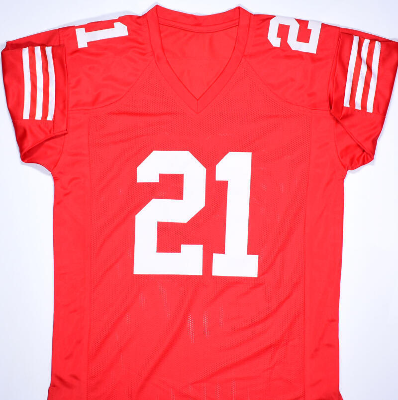 Deion Sanders Autographed Red Single Stich Pro Style Jersey w/HOF-Beckett W Holo