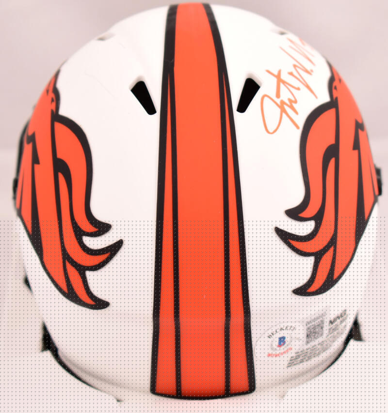 Javonte Williams Signed Broncos Lunar Speed Mini Helmet *Thin -Beckett W Holo