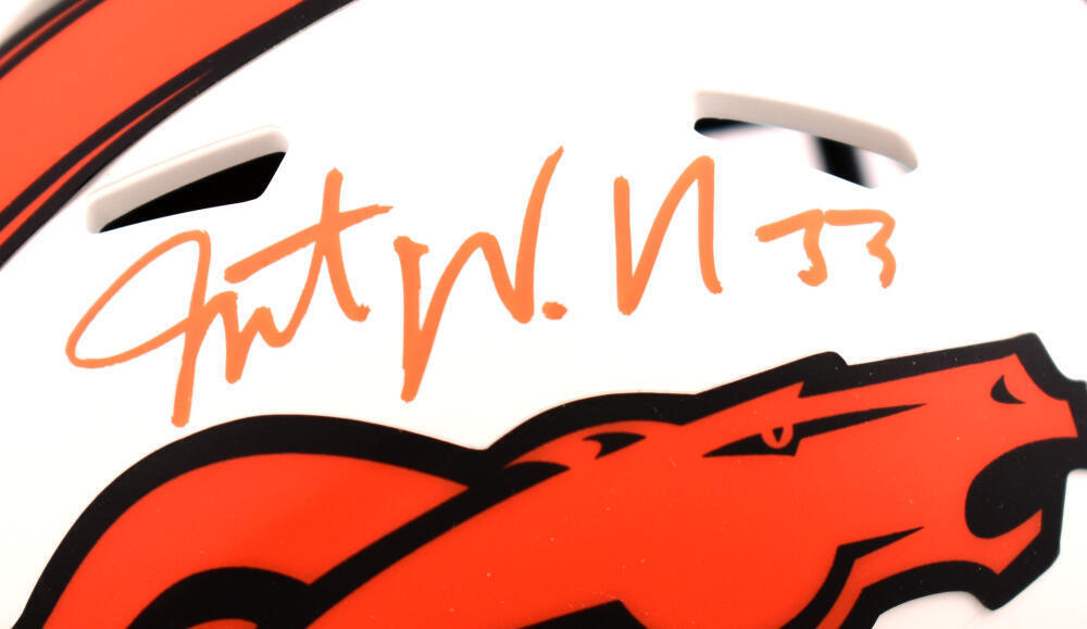 Javonte Williams Signed Broncos Lunar Speed Mini Helmet *Thin -Beckett W Holo