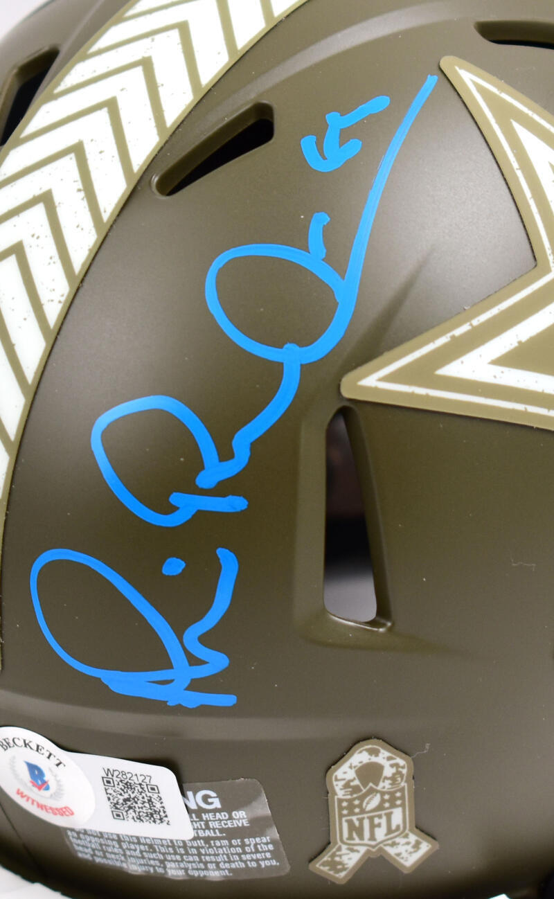 Michael Irvin Signed Cowboys Salute to Service Speed Mini Helmet- Beckett W Holo