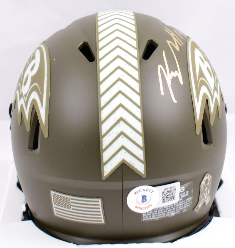 Kyle Hamilton Signed Ravens Salute to Service Speed Mini Helmet-Beckett W Holo