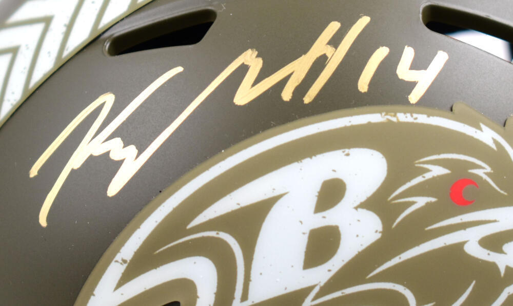 Kyle Hamilton Signed Ravens Salute to Service Speed Mini Helmet-Beckett W Holo