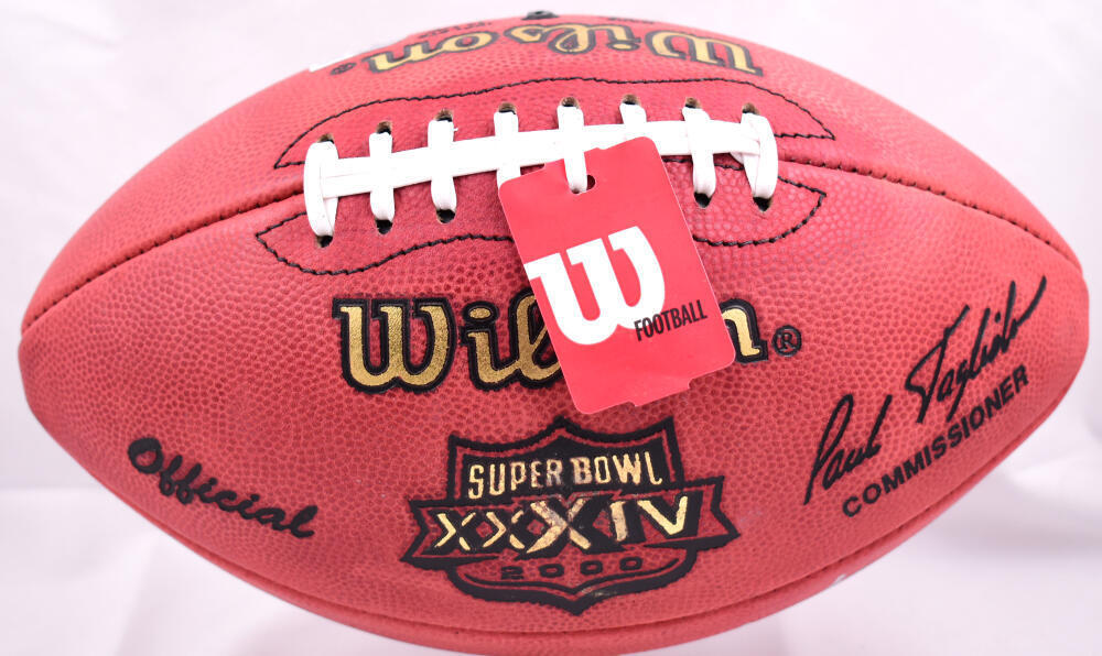 M. Faulk K. Warner D. Vermeil Autographed Wilson Duke Football-Beckett W Holo