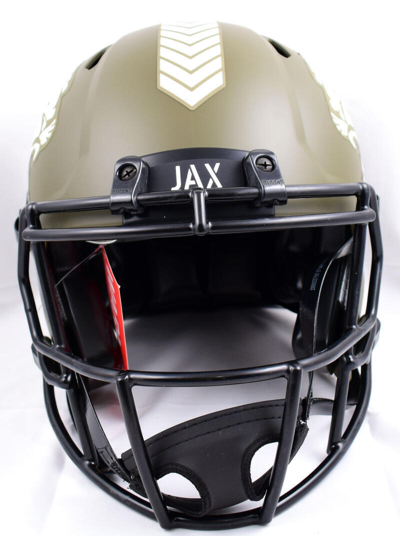 Trevor Lawrence Signed Jaguars F/S Salute to Service Speed Auth Helmet- Fanatics