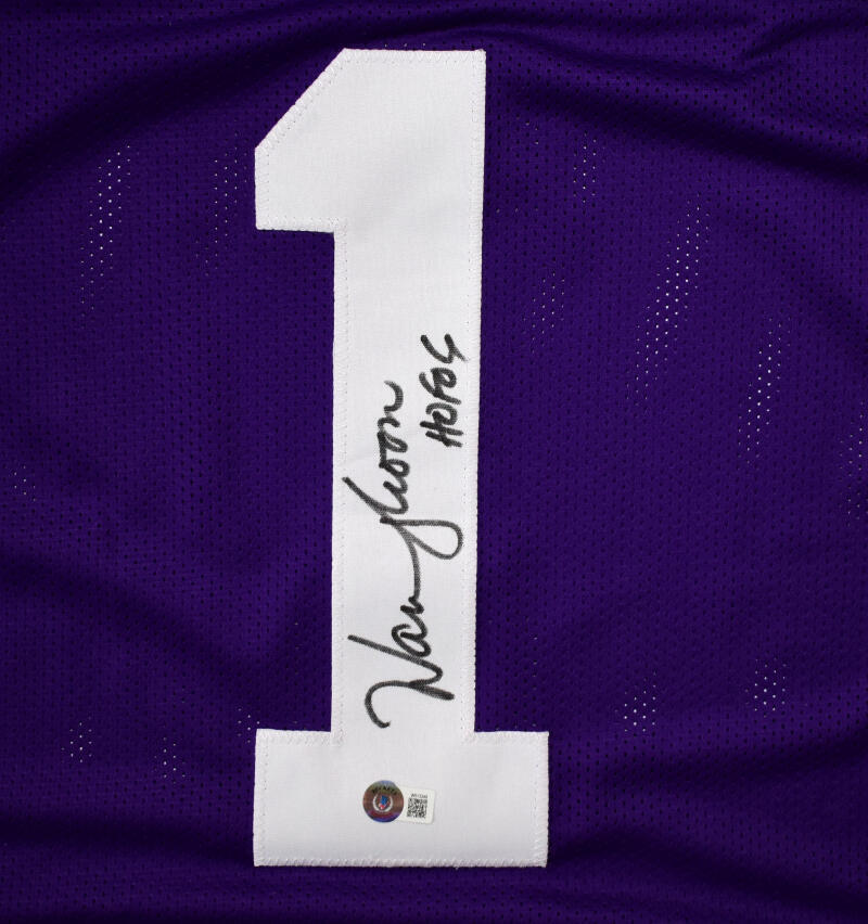 Warren Moon Autographed Purple College Style Jersey w/HOF - Beckett W Hologram