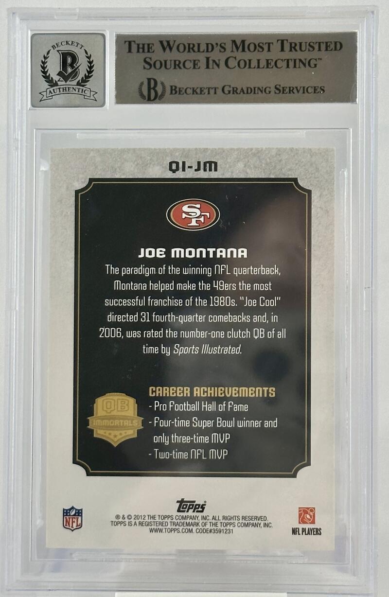 2012 Topps QB Immortals #QIJM Joe Montana Auto San Fran 49ers BGS Autograph 10