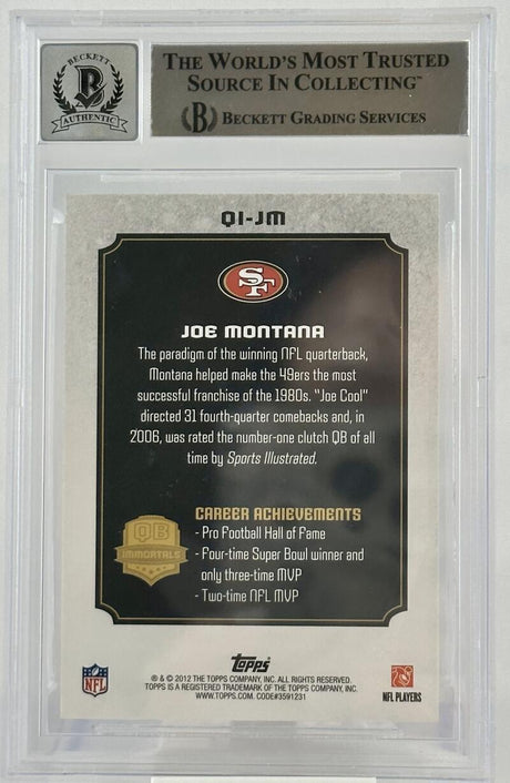 2012 Topps QB Immortals #QIJM Joe Montana Auto San Fran 49ers BGS Autograph 10