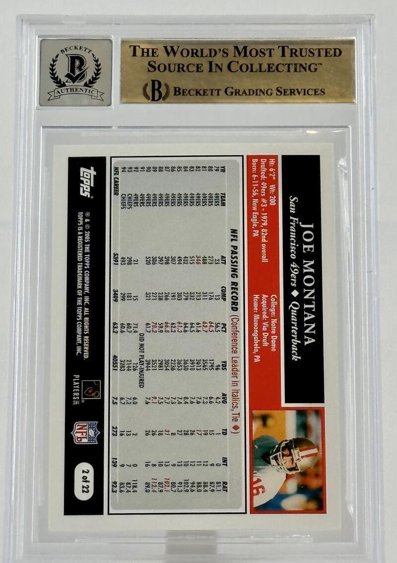 2005 Topps Turn Back the Clock #2 Joe Montana Auto SF 49ers BGS Autograph 10