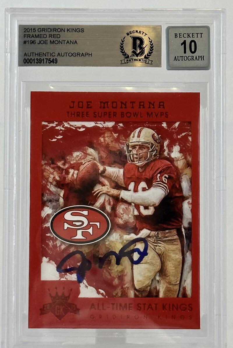 2015 Gridirons Kings Framed Red #196 Joe Montana Auto SF 49ers BGS Autograph 10