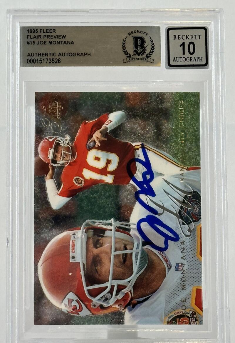 1995 Fleer Flair Preview #15 Joe Montana Auto KC Chiefs BGS Autograph 10