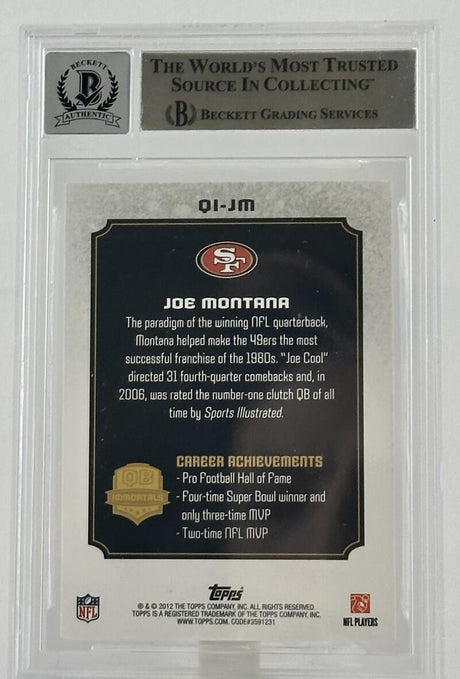 2012 Topps QB Immortals #QIJM Joe Montana Auto SF 49ers BGS Autograph 10