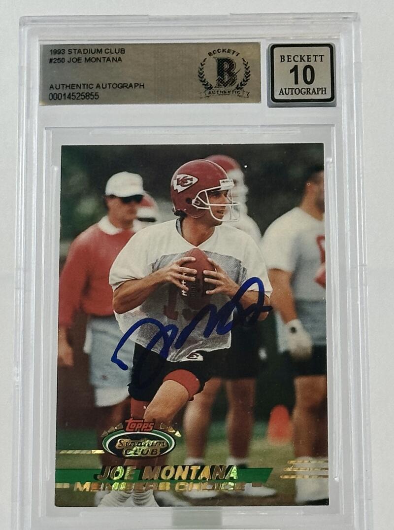 1993 Stadium Club #250 Joe Montana Auto Kansas City Chiefs BGS Autograph 10