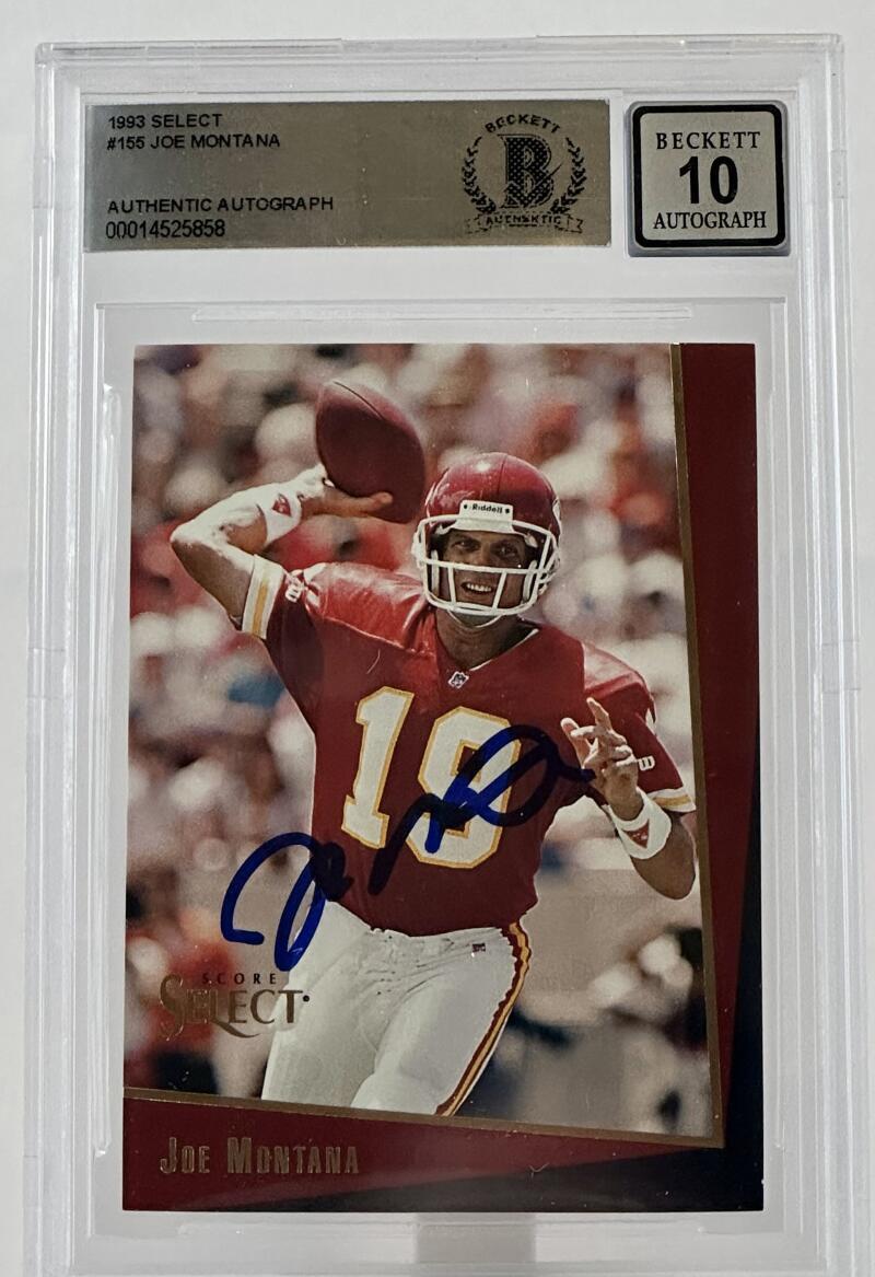 1993 Score Select #155 Joe Montana Auto Kansas City Chiefs BGS Autograph 10