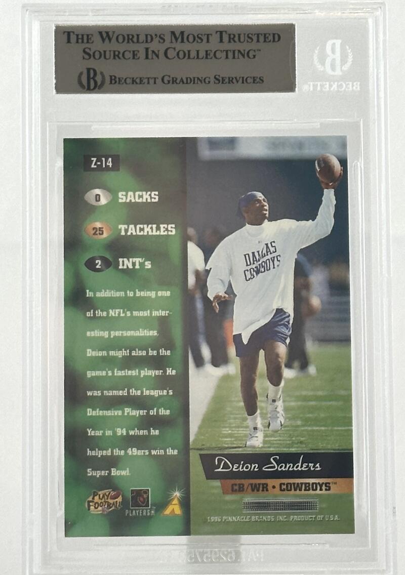 1996 Pinnacle Zenith #14 Deion Sanders Dallas Cowboys Autograph Beckett Auth