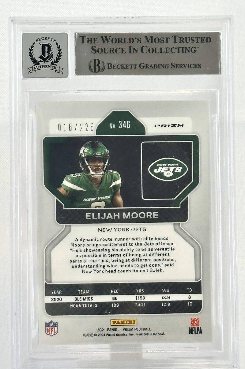 2021 Panini Prizm Purple Ice #346 Elijah Moore Auto New York Jets BGS Auto 10