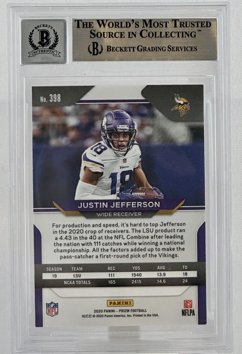 2020 Panini Prizm #398A Justin Jefferson Auto Minnesota Vikings BGS Autograph 10