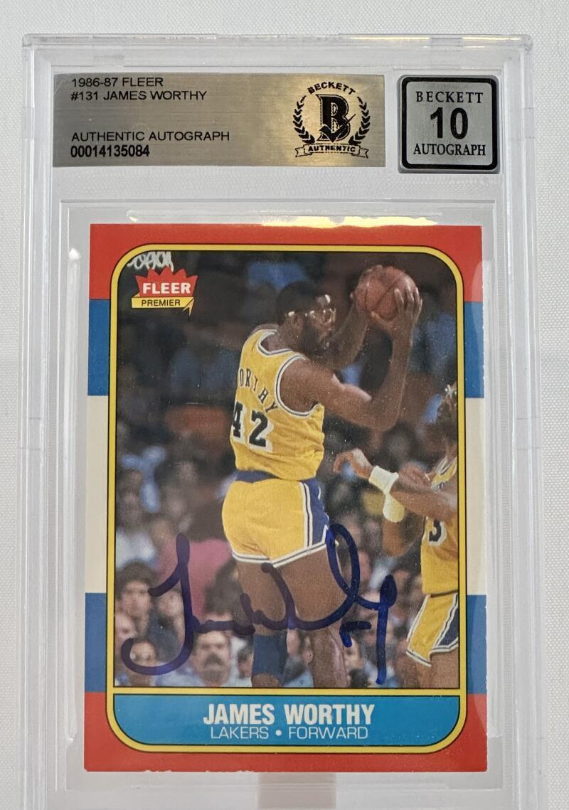 1986-87 Fleer #131 James Worthy Los Angeles Lakers BGS Autograph 10