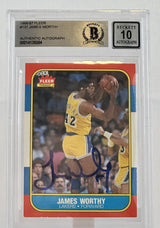1986-87 Fleer #131 James Worthy Los Angeles Lakers BGS Autograph 10