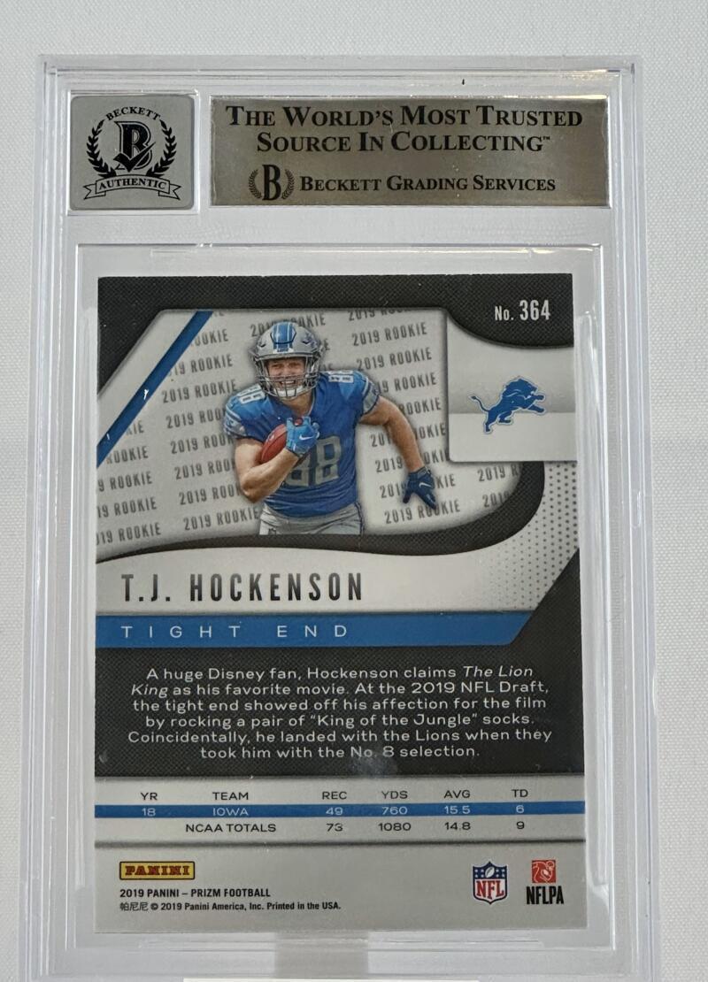 2019 Panini Prizm #364 T.J. Hockenson Auto Detroit Lions BGS Autograph 10