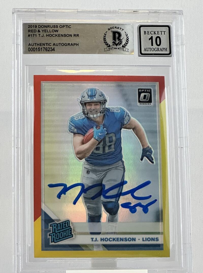 2019 Donruss Optic Red & Yellow #171 T.J. Hockenson Auto Lions BGS Autograph 10