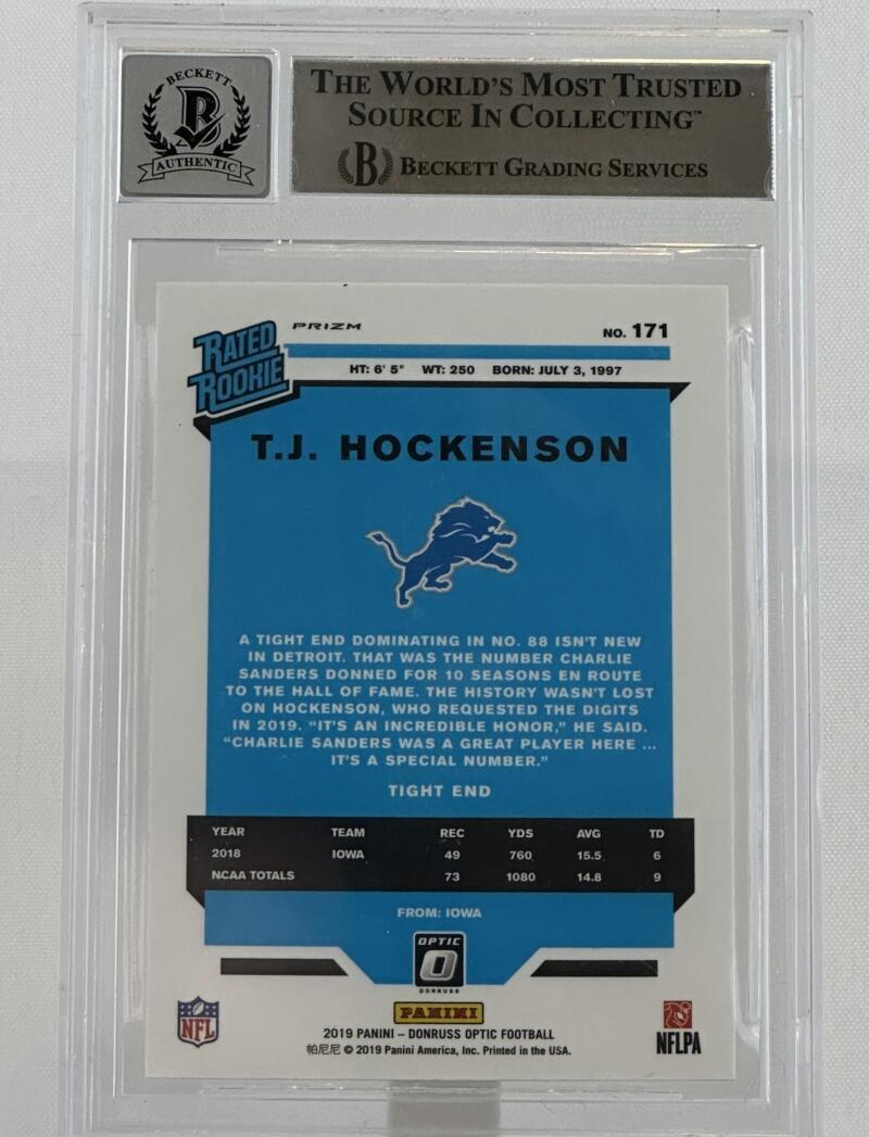 2019 Donruss Optic Red & Yellow #171 T.J. Hockenson Auto Lions BGS Autograph 10