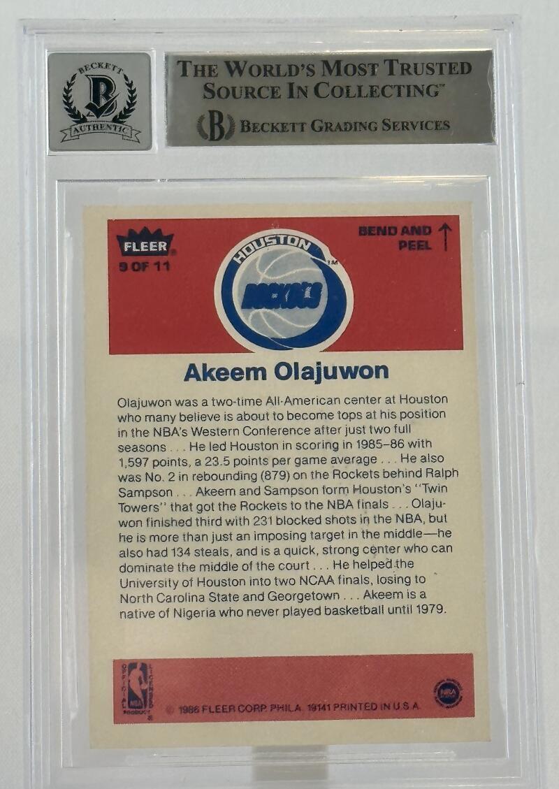 1986-87 Fleer Stickers #9 Hakeem Olajuwon Auto Houston Rockets BGS Autograph 10