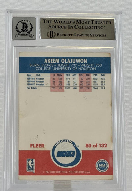 1987-88 Fleer #80 Hakeem Olajuwon Auto Houston Rockets BGS Autograph 10