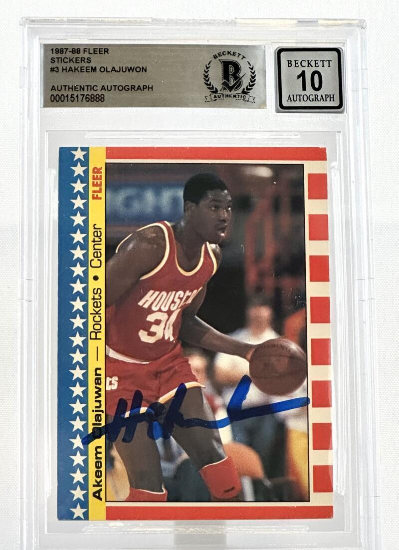 1987-88 Fleer Stickers #3 Hakeem Olajuwon Houston Rockets BGS Autograph 10