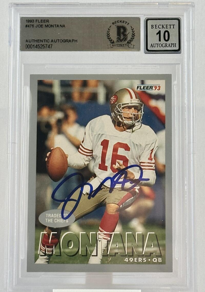1993 Fleer #475 Joe Montana Auto San Francisco 49ers BGS Autograph 10