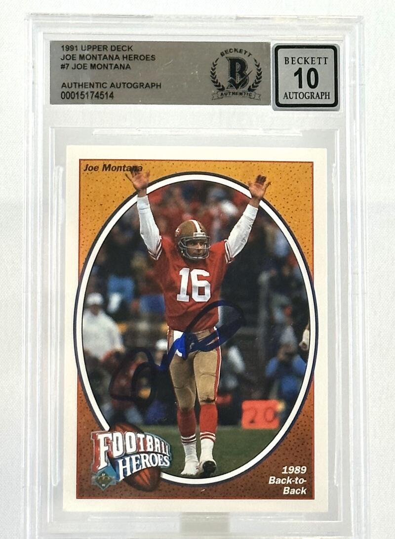 1991 Upper Deck Football Heroes #7 Joe Montana SF 49ers BGS Autograph 10