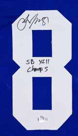 Amani Toomer Autographed Blue Pro Style Jersey w/SB Champs -Beckett W Hologram