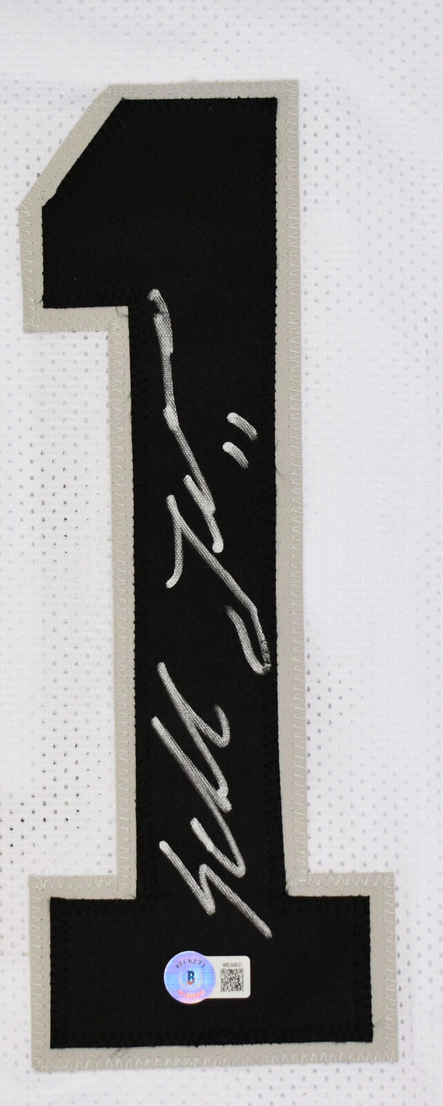 Sebastian Janikowski Autographed White Pro Style STAT Jersey- Beckett W Hologram