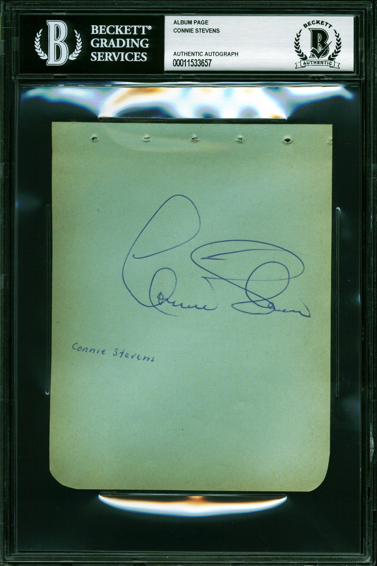 Connie Stevens Hawaiian Eye Authentic Signed 4.5x5.75 Album Page BAS Slabbed