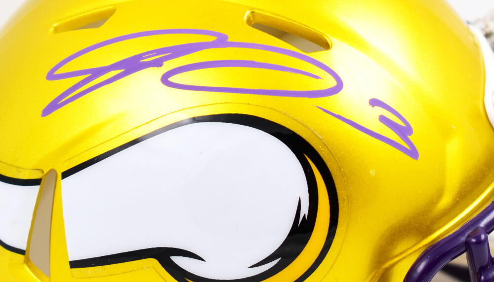 Jordan Addison Autographed Vikings Flash Speed Mini Helmet- Beckett W Hologram