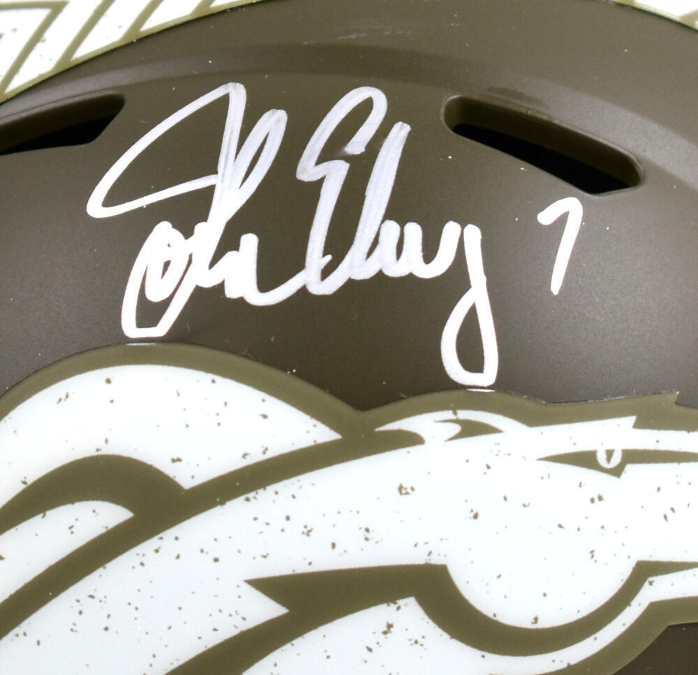 John Elway Signed Broncos Salute to Service Speed Mini Helmet-Beckett W Hologram