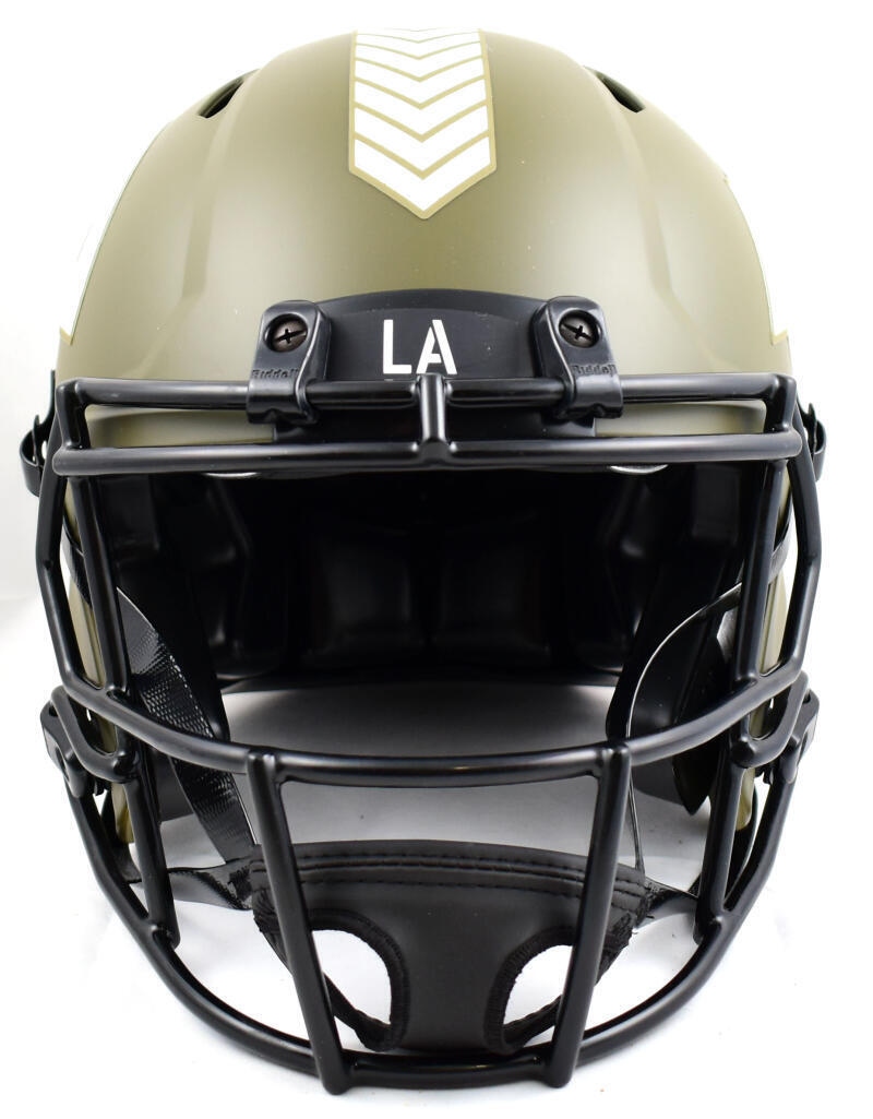 Marshall Faulk Signed Rams F/S Salute to Service Speed Authentic Helmet- Beckett