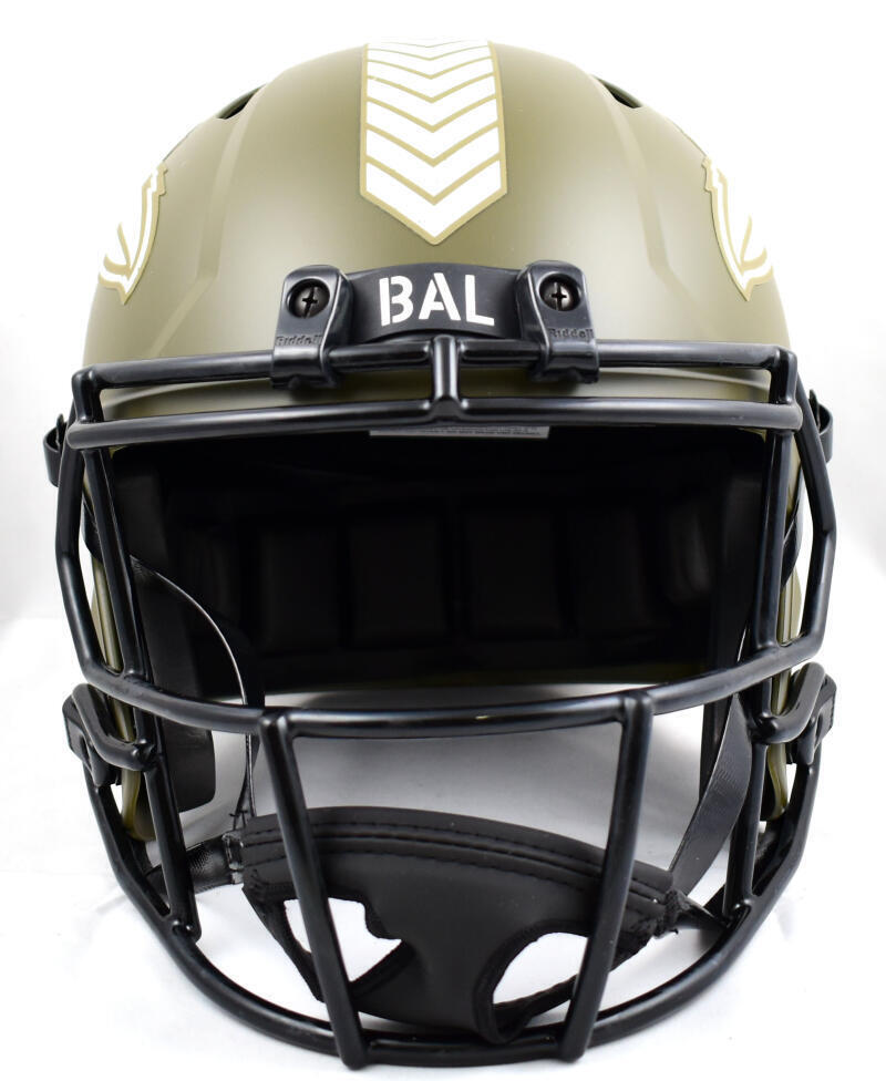 Ed Reed Autographed Ravens F/S Salute to Service Speed Helmet - Beckett W Holo