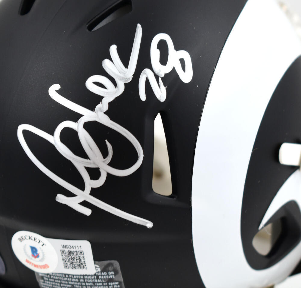 Marshall Faulk Autographed Rams Flat Black Speed Mini Helmet-Beckett W Hologram