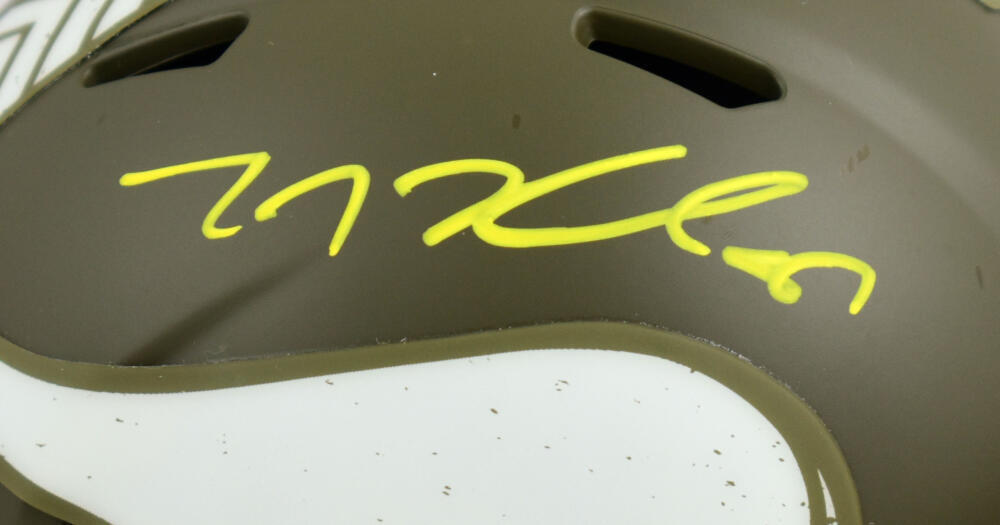 TJ Hockenson Signed Vikings Salute to Service Speed Mini Helmet- Beckett W Holo