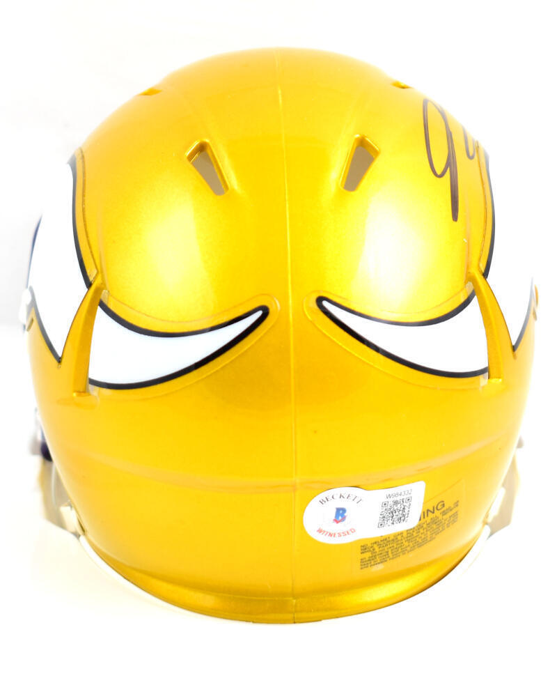 Jordan Addison Autographed Vikings Flash Speed Mini Helmet-Beckett W Holo *Black